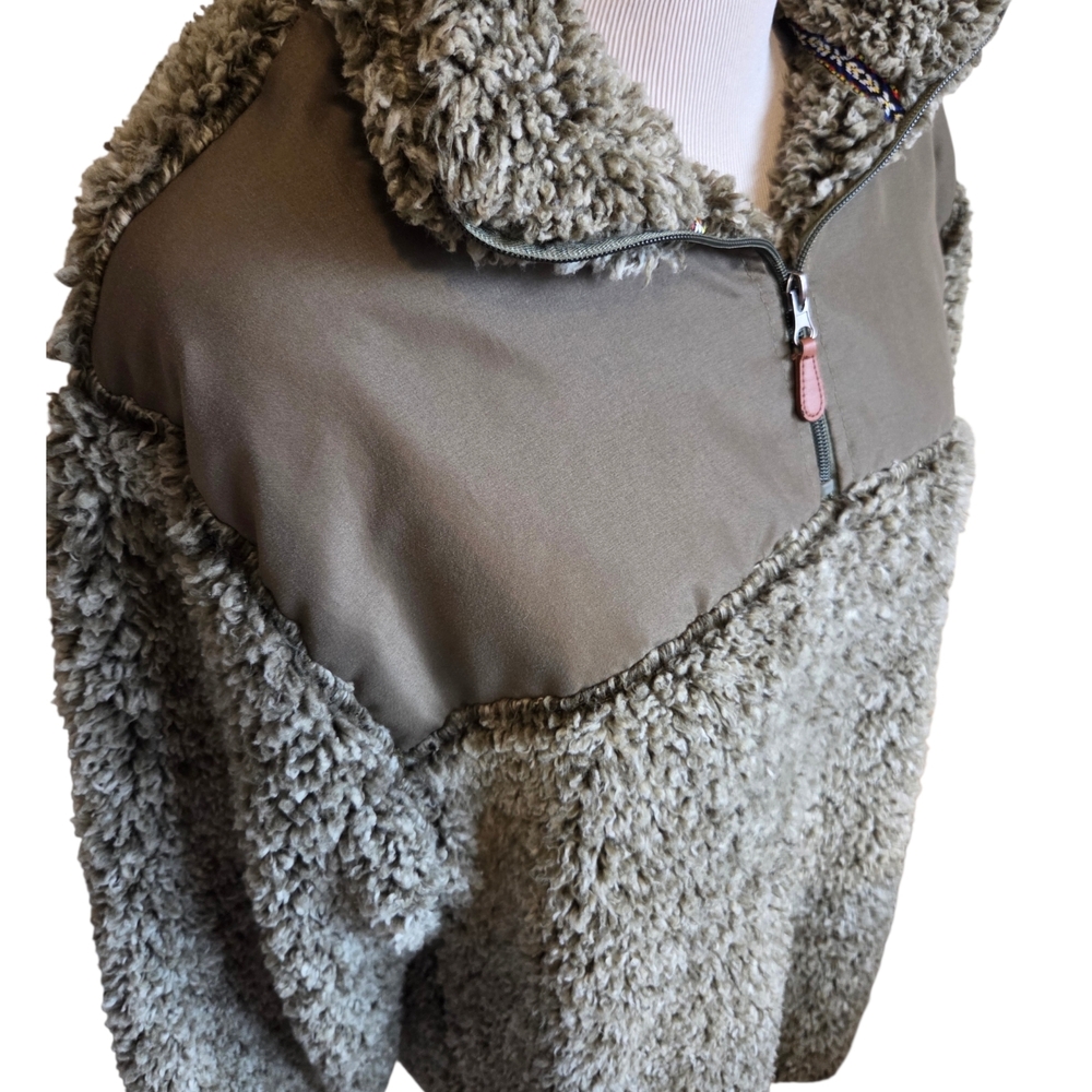 Cozy Olive Green Sherpa 3\4 Zip Pullover Size XL